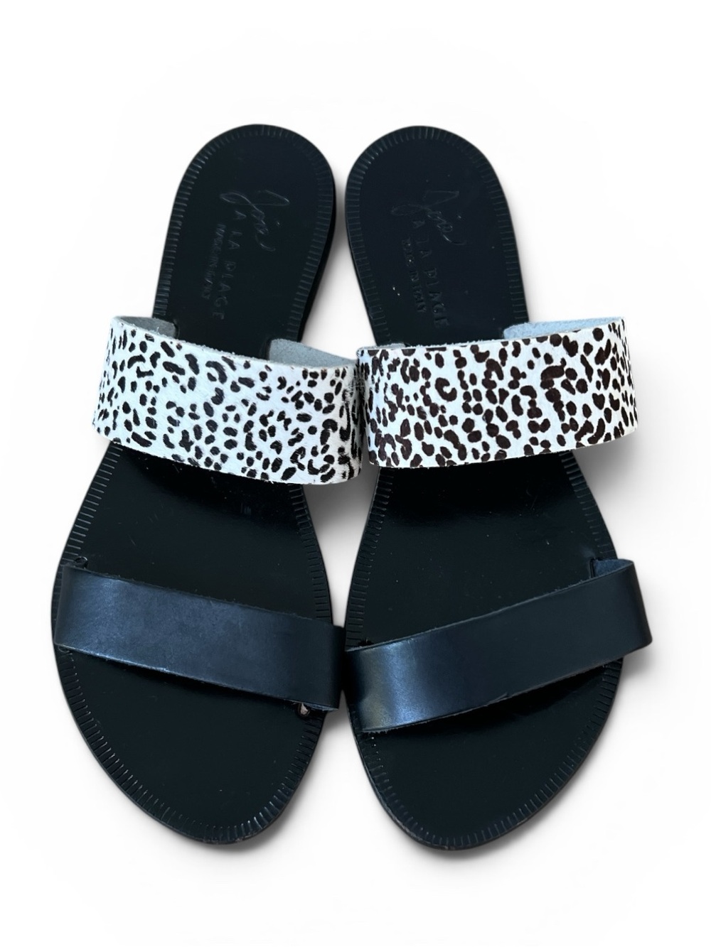 Joie Made in Italy Leopard Print Calf Hair Leather Sandals Size 37.5